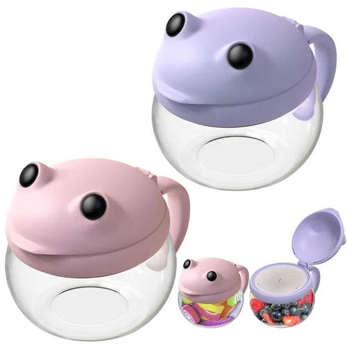 Vista 9 de SELEWARE Paquete de 2 vasos antiderrames para niños pequeños, atrapa aperitivos a prueba de derrames, con asa, Tritan y silicona sin BPA, contenedor