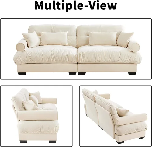 Vista 8 de Sofá biplaza de 93.7 pulgadas, sofá modular de 2 plazas, sofás seccionales grandes de color beige y blanco para sala de estar, juego de sofá