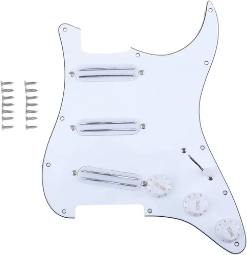 Vista 13 de Musiclily Golpeador ST-SSS básico precableado con mini riel de cerámica Humbucker para guitarra eléctrica Strat Style, 3 capas blanco envejecido