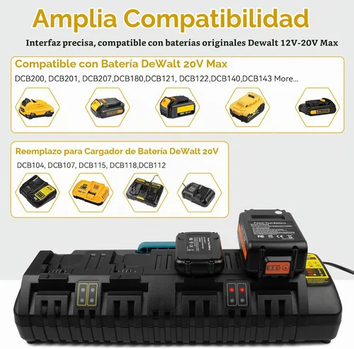 Vista 2 de PENGJBATTER DCB104 Cargador rápido de 4 puertos con puerto USB compatible con DeWalt 20V/60V Max Batería DCB206 DCB208 DCB205 DCB606 DCB609Y DCB612