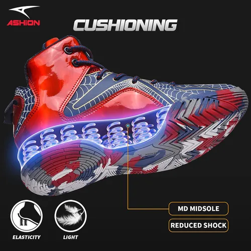 Vista 3 de ASHION Zapatos de baloncesto para hombre, tenis de baloncesto medios, antideslizantes, para entrenamiento con amortiguación al aire libre
