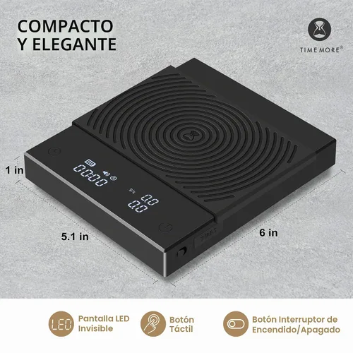 Vista 7 de Báscula de café TIMEMORE Black Mirror Basic 2 con temporizador, báscula de cocina de alta precisión de 2kg/0.1g, báscula de café expreso con función