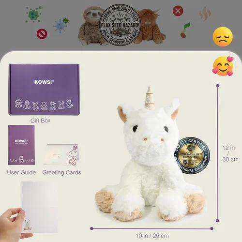 Vista 6 de KOWSI® AI ChatGPT - Peluche interactivo de unicornio parlante, 1.4 libras, calentable para microondas con almohadilla térmica de turmalina lavanda