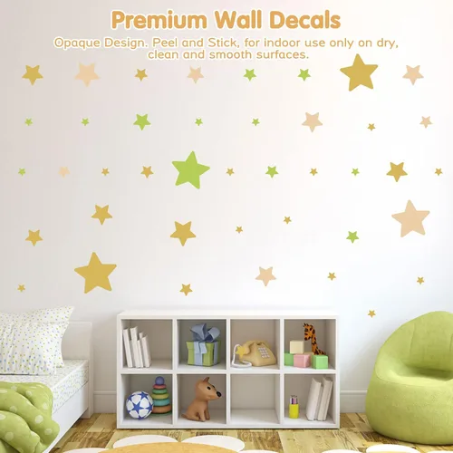 Vista 2 de Calcomanías de pared de estrellas para dormitorio de niñas, guardería, calcomanías de pared de estrellas de tono brillante, calcomanías de pared
