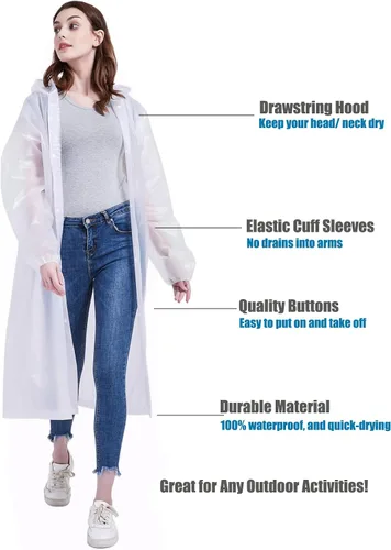 Vista 18 de Rain Ponchos for Adults, Reusable Raincoats for Women and Men - Packable Rain Jackets with Drawstring Hood