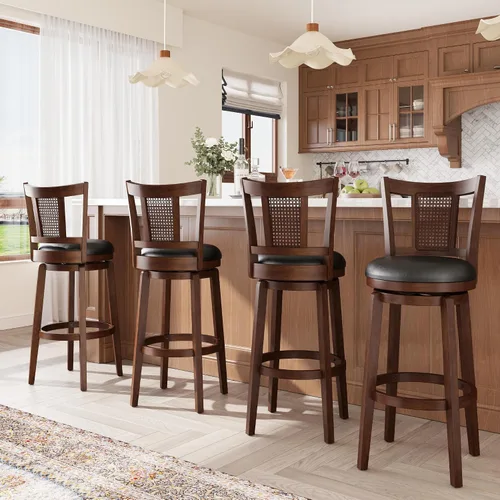 Vista 20 de ALPHA HOME Taburetes de bar giratorios con respaldo, 26 pulgadas, juego de 2, taburetes de bar de madera, sillas de bar de 360 grados con patas