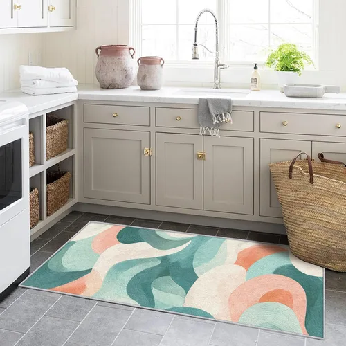 Vista 6 de Blue Fluid Line Runner Rug 2x4 Small - Hallway Runner Rug Ocean Wave Abstract Art Pattern, Non Slip, Washable, Blue Fluid Line Home Decor Carpet for
