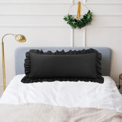 Vista 3 de PiccoCasa Fundas de almohada con volantes cepillados, fundas de almohada suaves y transpirables con cierre de sobre, dobladillo de 4 pulgadas, funda