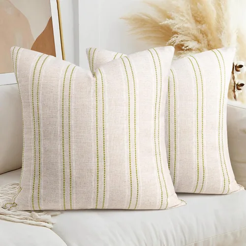 Vista 38 de AELS Fundas de Almohada Decorativas de Lino Estilo Granja de 16x16, Funda de Almohada con Textura Boho, Juego de 2, Beige con Rayas de Hilo Teñido