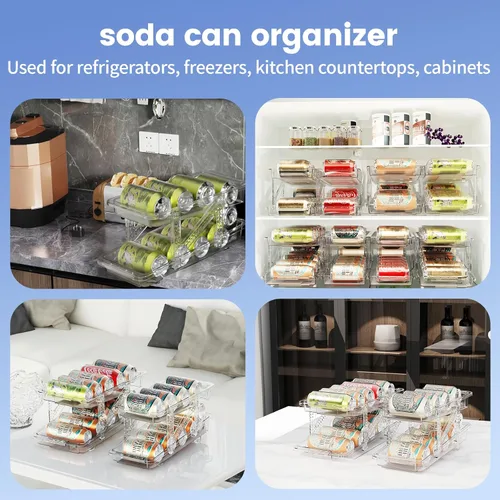 Vista 5 de Dispensador de latas de soda para refrigerador, portadores de latas para nevera, organizador de latas de soda de ancho ajustable para refrigerador