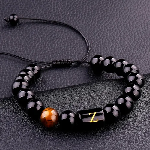 Vista 130 de SUMMER LOVE Regalos para el Día del Padre, pulsera con inicial de piedra de ónix negro de 0.394 pulgadas para hombres, pulsera de cuerda trenzada