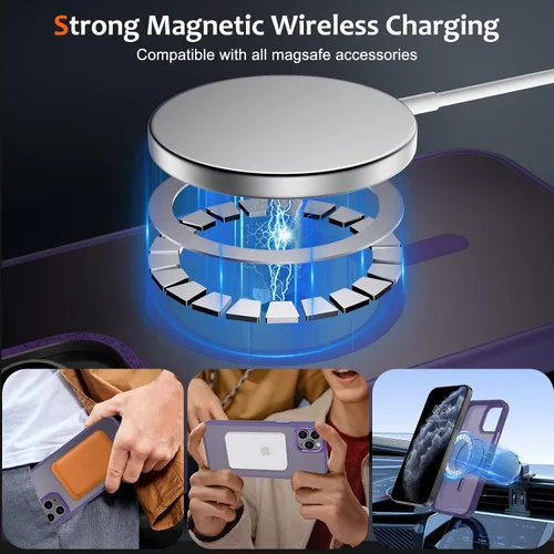 Vista 9 de Anuck - Funda magnética para iPhone 11 compatible con MagSafe, carcasa trasera mate translúcida dura, borde de TPU, delgada, resistente a impactos
