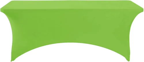 Vista 2 de Mantel de elastano para mesa de 6, 4 o 8 pies, universal, ajustable, para fiestas, banquetes, bodas y eventos, color verde manzana