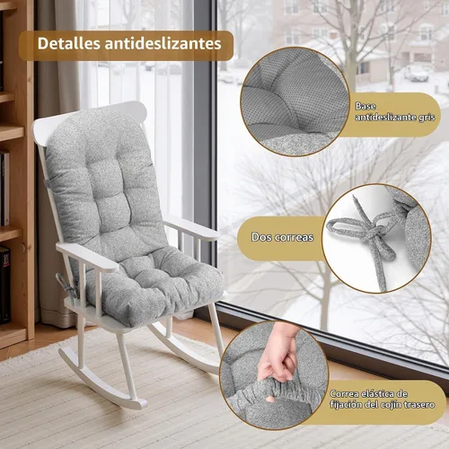 Vista 3 de Cojín de una pieza con respaldo alto para silla mecedora Gris ceniza
