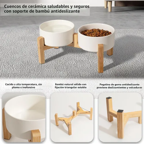 Vista 2 de Elevated Ceramic Dog Bowl, 3.6 Cups Dog Food and Water Bowl Set with Stand Blanco