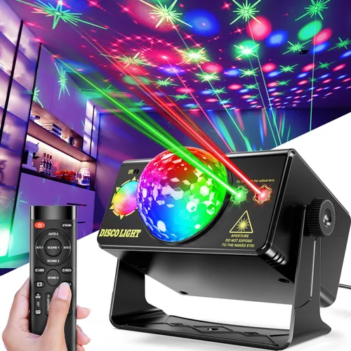 Vista 7 de Luces de fiesta DJ, luz de discoteca, bola de discoteca con proyector de estrellas, luces estroboscópicas activadas por sonido para fiestas, bar
