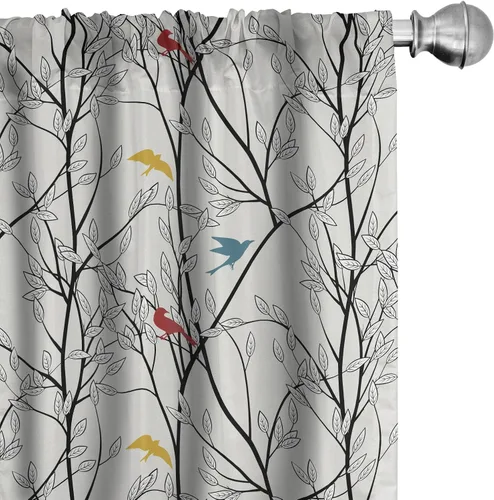 Vista 34 de Ambesonne Paquete de 2 cortinas otoñales para ventana, diseño otoñal con formas intrincadas en espiral y estampado de hojas voladoras, juego ligero