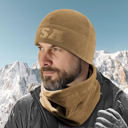 Vista 5 de Juego de 2 polainas de forro polar cálido, estampado en relieve del ejército de Estados Unidos, equipo militar de invierno, gorro de calavera