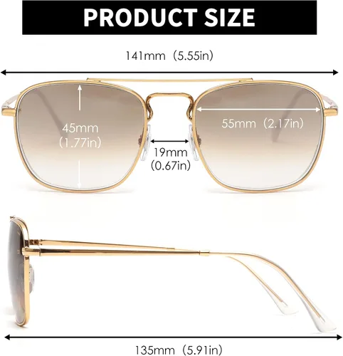 Vista 5 de JIM HALO Gafas de sol retro cuadradas estilo aviador con lente de cristal de alta calidad, gafas planas de metal para hombres y mujeres