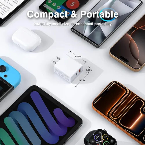 Vista 5 de Paquete de 3 cargadores tipo C, enchufe de pared USB C de doble puerto de 20 W PD y QC USB A bloque de carga rápida para Samsung Galaxy S24