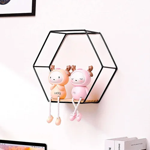 Vista 6 de Juego de 3 estantes flotantes hexagonales montados en la pared, modernos estantes de metal para colgar en la pared, estantes rústicos de baño
