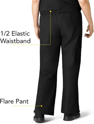 Vista 4 de WonderWink Batas de mujer Romeo - Pantalón acampanado de seis bolsillos