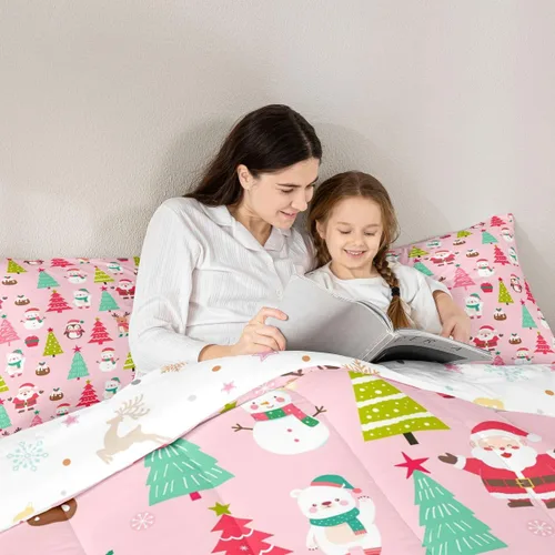 Vista 5 de Erosebridal Juego de edredón de Feliz Navidad, tamaño individual, divertido edredón de Papá Noel para niños y niñas, edredón de plumón de pingüino