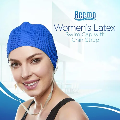 Vista 6 de BeeMo Gorro de Natación de Látex para Mujeres - Gorro de Natación de Goma - Suave Cómodo Elástico Elegante Diseño de Corte Bajo Protege el Cabello