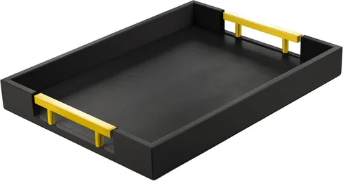 Vista 10 de ATZYmolin - Bandeja de madera para servir con asas, bandeja decorativa rectangular otomana para el hogar, bandeja de tocador para desayunos, cenas