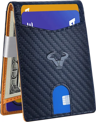 Vista 2 de Cartera Bulliant fina para hombre, cartera de piel para hombre con bolsillo delantero para tarjetas, 7 x 10 x 27cm (3" x 4.3"), 11 tarjetas+clip
