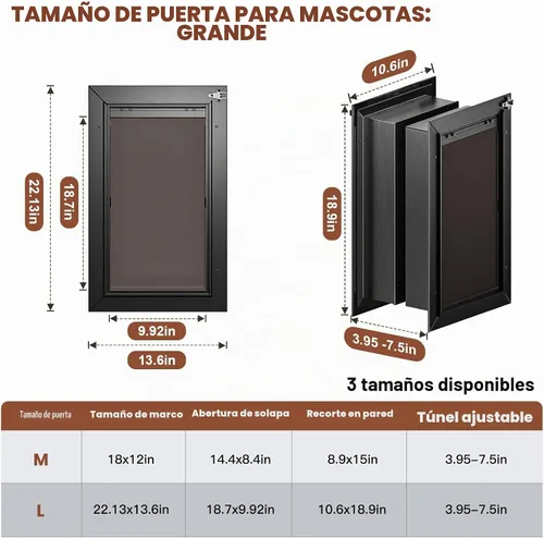 Vista 5 de Puerta para perro de 3 solapas, puerta grande para perros de aleación de aluminio para pared, puerta resistente para mascotas, fácil de instalar