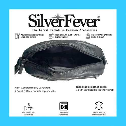 Vista 3 de Bolso de hombro de piel de vaca para mujer, pequeño organizador de cuerpo cruzado con muchos bolsillos