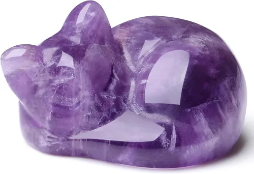 Vista 17 de QINJIEJIE Estatua de Gato de Obsidiana Negra Decoración de Cristales y Piedras Curativas Figura de Gatos Durmiendo Piedra Estatua Regalo Gemas