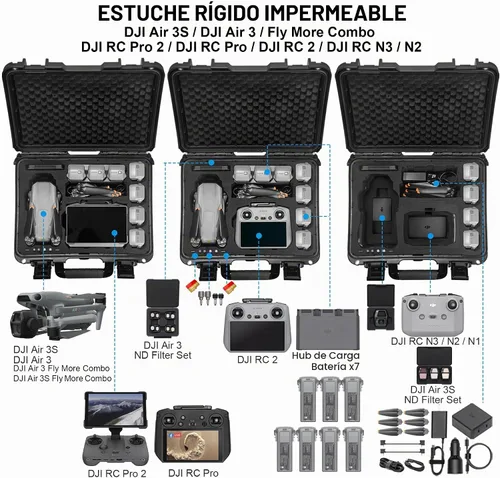 Vista 2 de Lekufee Funda rígida impermeable para DJI Air 3S, Air 3 Drone, Fly More Combo, batería, DJI RC Pro 2, RC 2, RC N3/N2 y accesorios (solo funda)