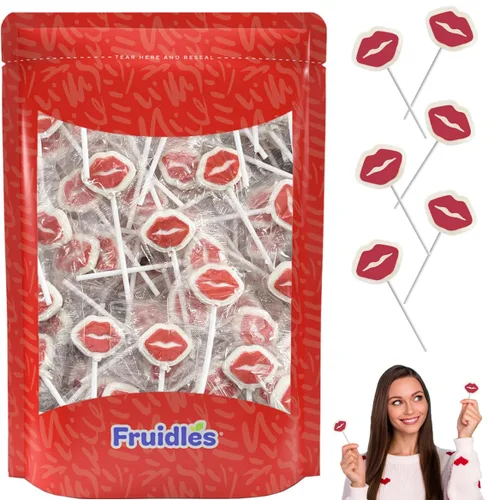 Vista 6 de 20 paletas de labios rojos de San Valentín, piruleta en forma de labio blanco con labios rojos, caramelos envueltos individualmente de 0.28 oz
