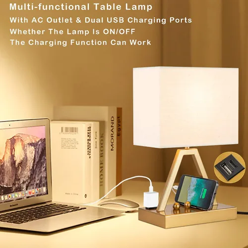 Vista 6 de Briever - Lámpara de mesa con control táctil, lámpara de escritorio regulable de 3 vías con USB C y USB A y tomacorriente AC, lámpara de noche