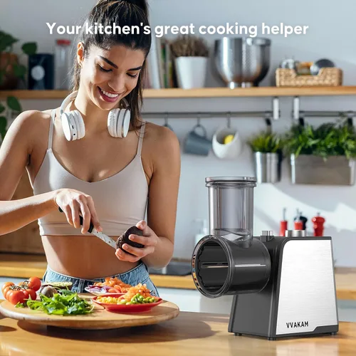 Vista 7 de Rallador Eléctrico de Queso 5-en-1, Fabricador de Ensalada de 300W, Rallador Eléctrico para Queso en Bloque, Picadora Eléctrica de Alimentos