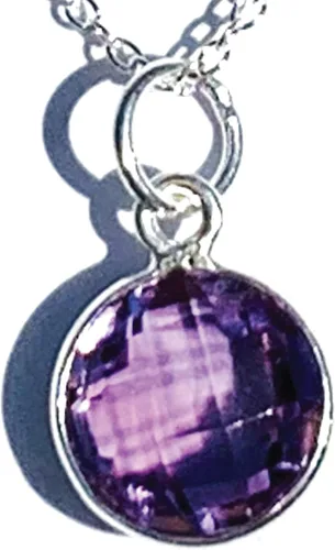 Vista 26 de Collar con colgante redondo, piedras preciosas naturales, labradorita, piedra lunar arcoíris, cristal, cuarzo rosa, amatista, citrino, plata de ley