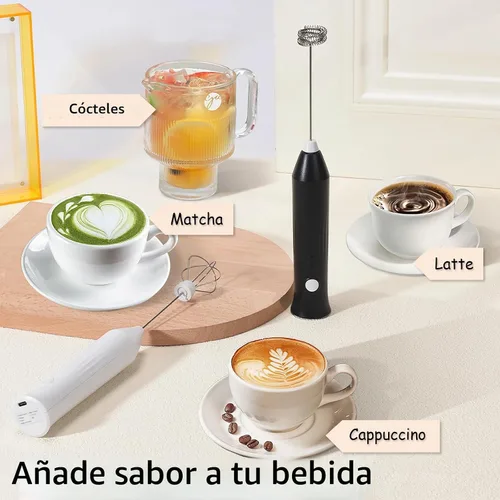 Vista 5 de Espumador de leche recargable de mano, varita mezcladora de bebidas de café Negro
