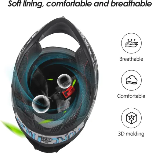 Vista 4 de Casco de Motociclista de Cara Completa Certificado DOT – Cáscara Ligera de ABS, Modelo de Bicicleta de Calle con Protector Solar y Visera