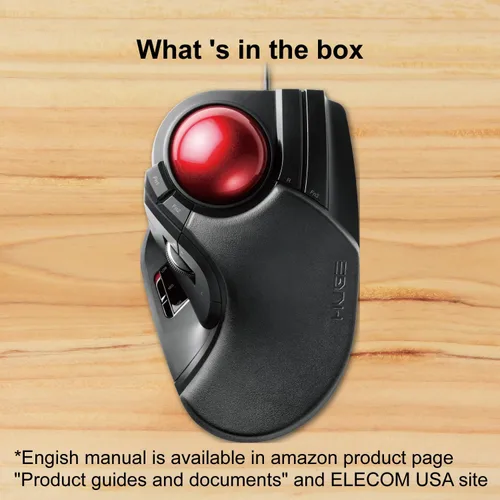Vista 9 de ELECOM HUGE Ratón de trackball, con cable, operado con los dedos, función de 8 botones, reposamanos adjunto, ventana de bola roja lisa de 2.047 in