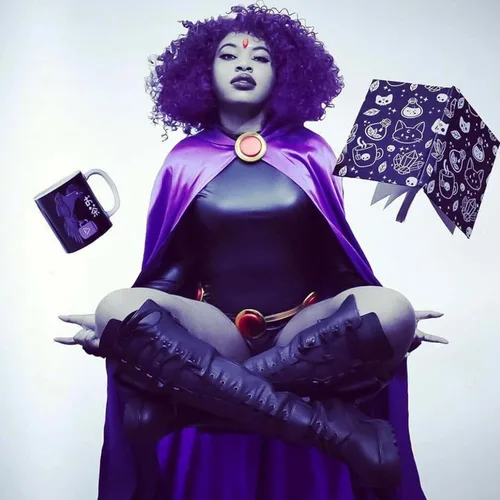 Vista 4 de Disfraz de cosplay de TeenTitans-Raven, overol de lujo con cinturón con capa morada, uniforme de Halloween, disfraz de cosplay para mujer