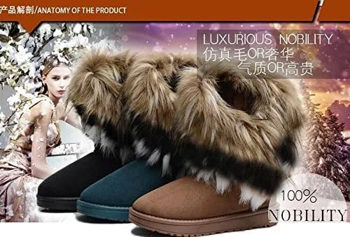 Vista 2 de Botas de invierno de piel cálida para mujer Botas de invierno elegantes para mujer, de media pantorrilla, botines de piel sintética con borla