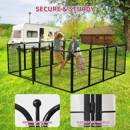 Vista 3 de Corralito para perros al aire libre, 40 pulgadas, 48 paneles, valla para perros con puerta extra ancha, corral para mascotas sin tropiezos, corral