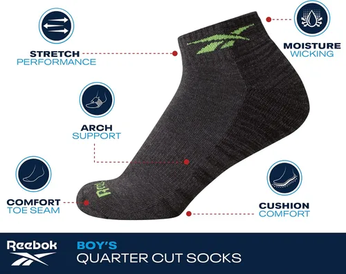 Vista 3 de Reebok Calcetines básicos acolchados de corte cuarto para niño (paquete de 6)
