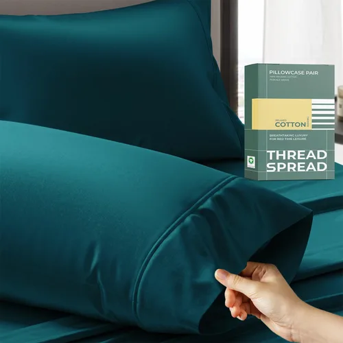 Vista 10 de THREAD SPREAD Juego de 2 fundas de almohada 100% de algodón orgánico tamaño reina/estándar - Funda de almohada de percal de algodón orgánico ultra
