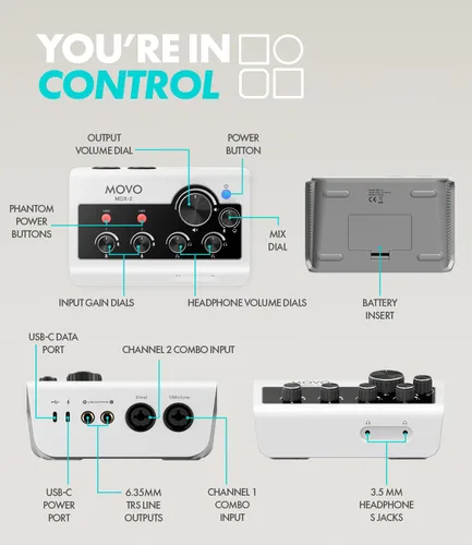 Vista 6 de Movo Paquete portátil de equipo de podcast para iPhone/teléfonos Android - Kit de podcast con interfaz de audio, 2 micrófonos dinámicos CastMic, 2