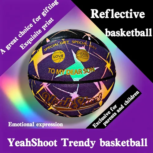 Vista 6 de Baloncesto grabado para hijo nieto que brilla en la oscuridad y holográfico, reflectante de 29.5 pulgadas con bomba de aire, regalo personalizado