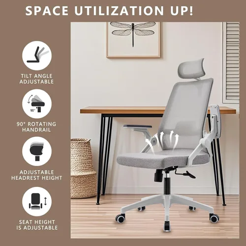 Vista 6 de Silla ergonómica para computadora de oficina para comodidad durante todo el día, soporte lumbar dinámico y reposacabezas ajustable, silla