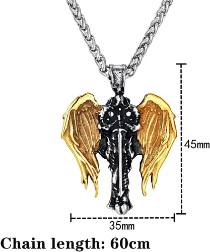 Vista 5 de Collares de caballero nórdico para hombre, amuleto de acero de titanio, con alas de arcángel, colgante de amuleto para hombre, joyería masculina que